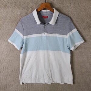 Guess Shirt Mens Large Gray Blue White Polo Short Sleeve Casual Cotton Essential
